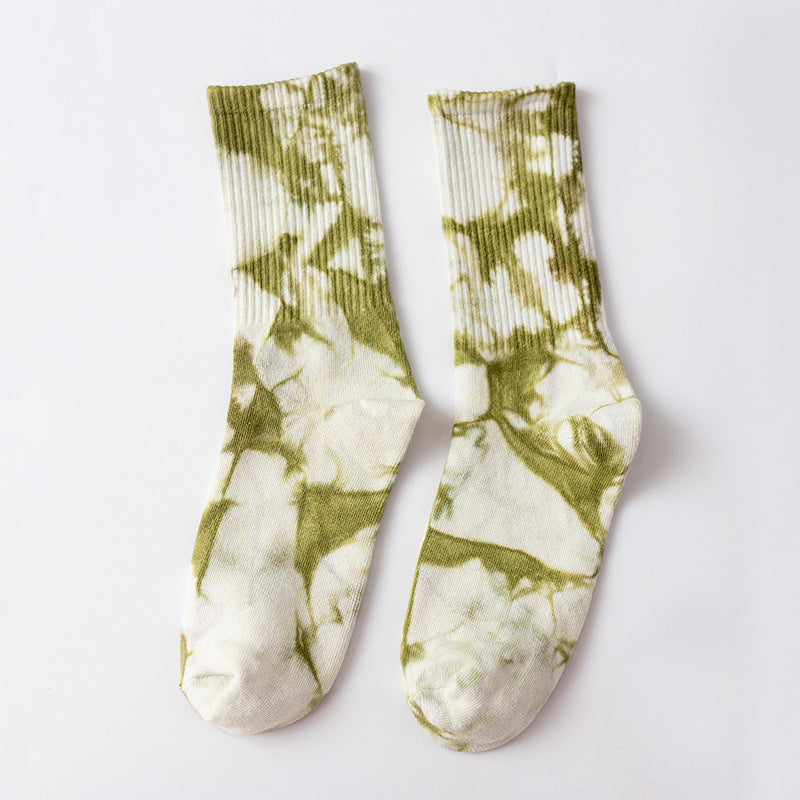 Marbled Tie Dye Cotton Crew Socks - Green