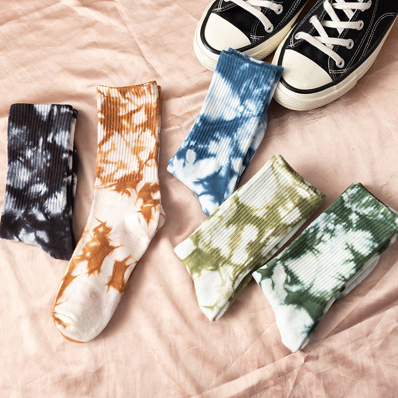 Marbled Tie Dye Cotton Crew Socks - Green - 1