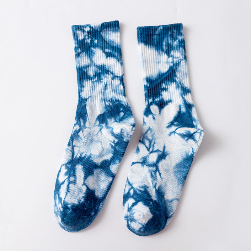 Marbled Tie Dye Cotton Crew Socks - Navy