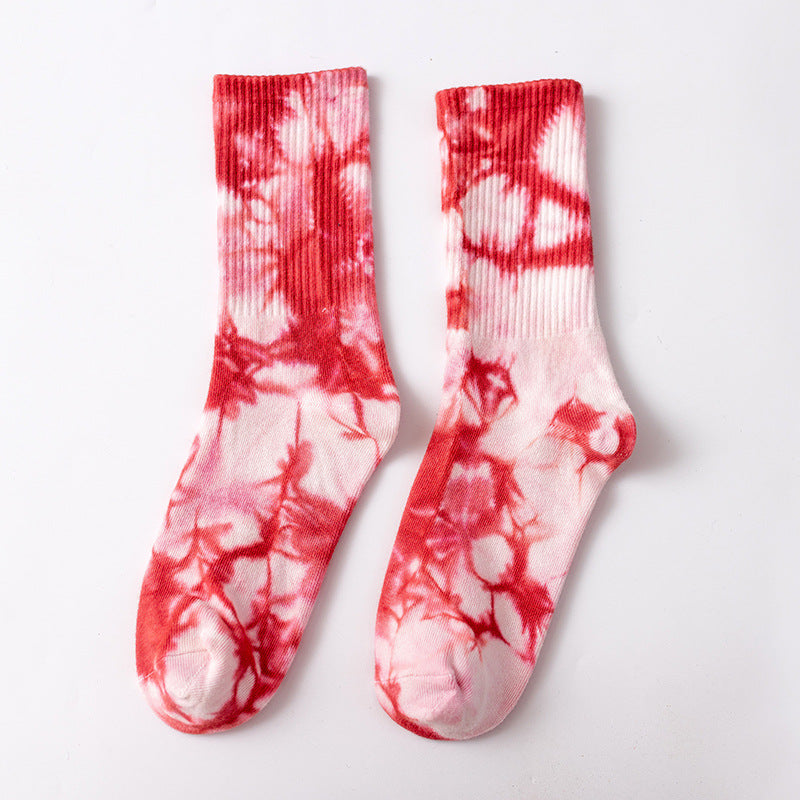 Marbled Tie Dye Cotton Crew Socks - Red