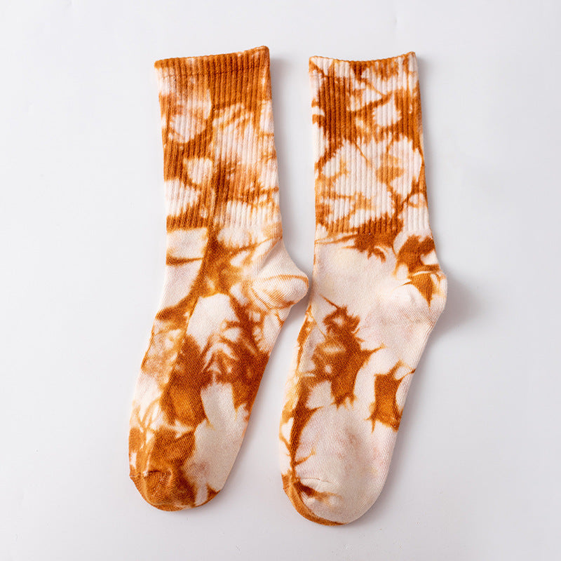 Marbled Tie Dye Cotton Crew Socks - Turmeric