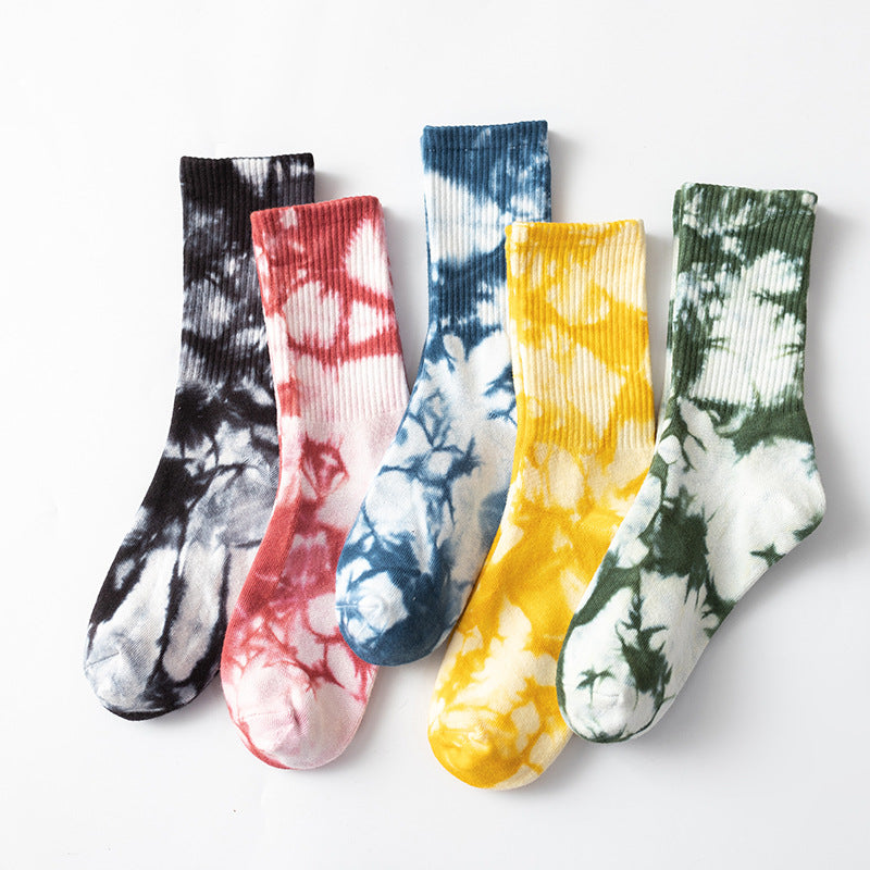Marbled Tie Dye Cotton Crew Socks - Yellow