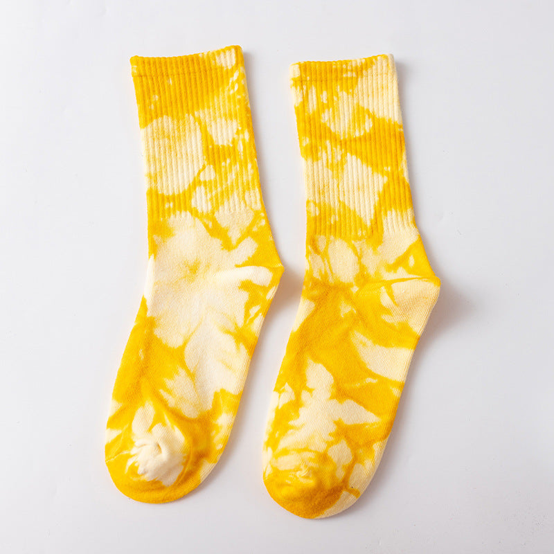 Marbled Tie Dye Cotton Crew Socks - Yellow - 1