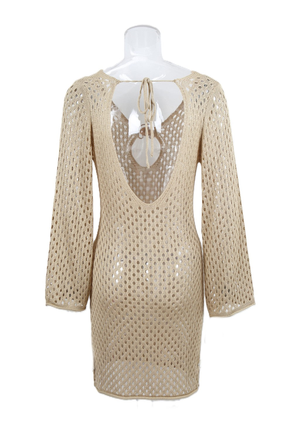 Crochet Ring Cutout Mini Beach Dress - Khaki - 1
