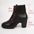 Lace Up Cuffed Block Heel Ankle Boots - Black