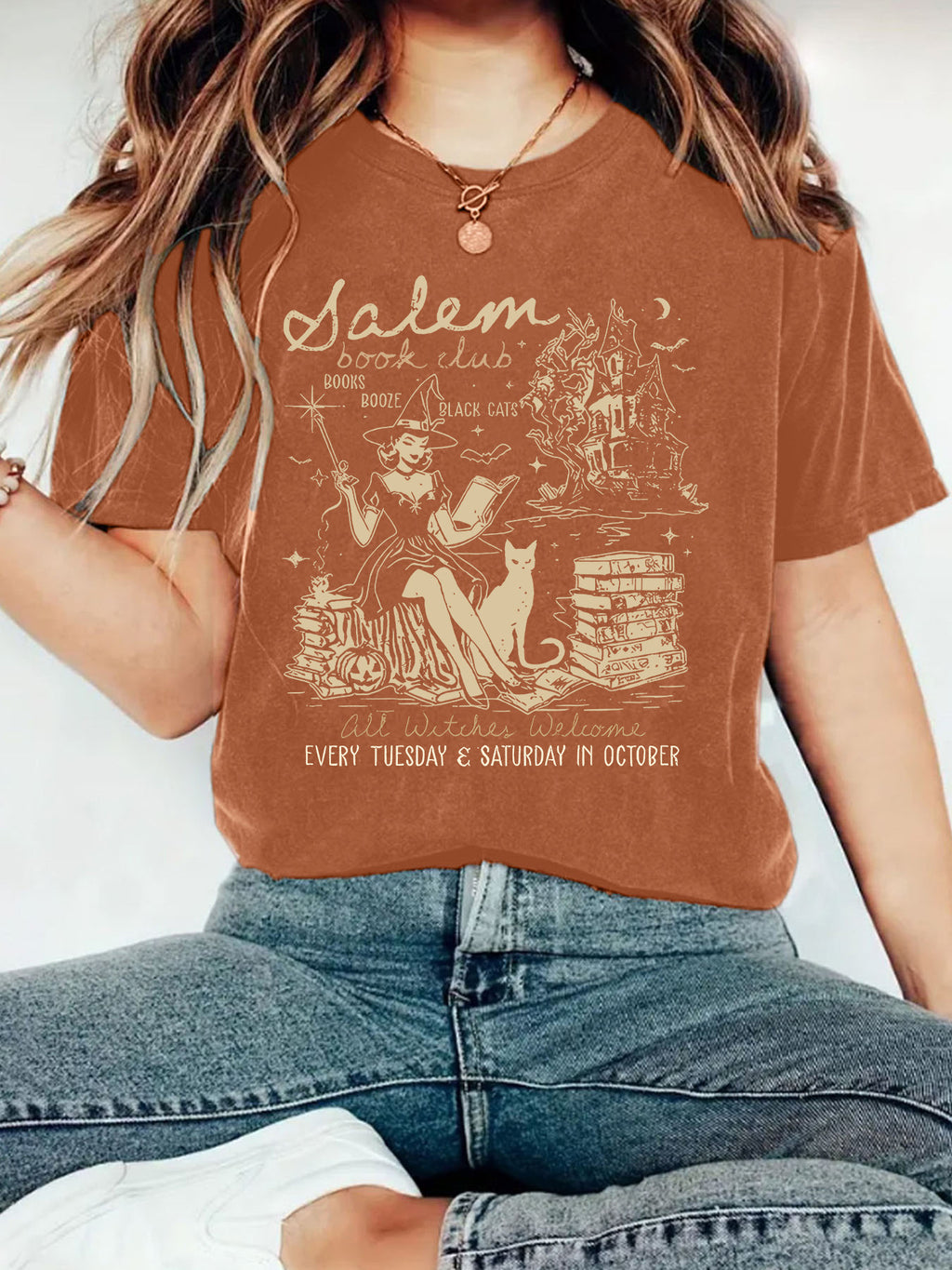 Witch Book Club Graphic Tee - Brown