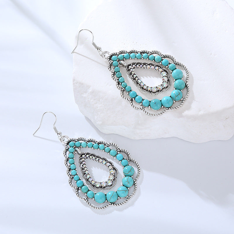 Teardrop Turquoise Cut Out Drop Earrings - Blue - 1