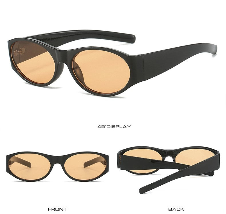 Casual Round Oval Sunglasses - Black champagne - 2