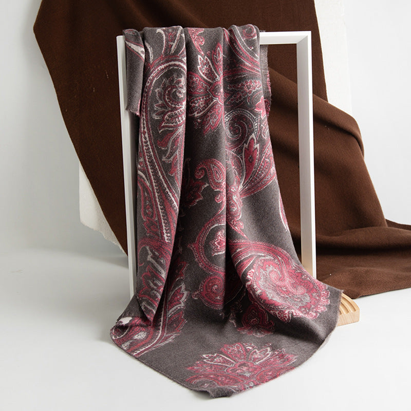 Retro Paisley Print Fringed Wrap Scarf - DarkGrey