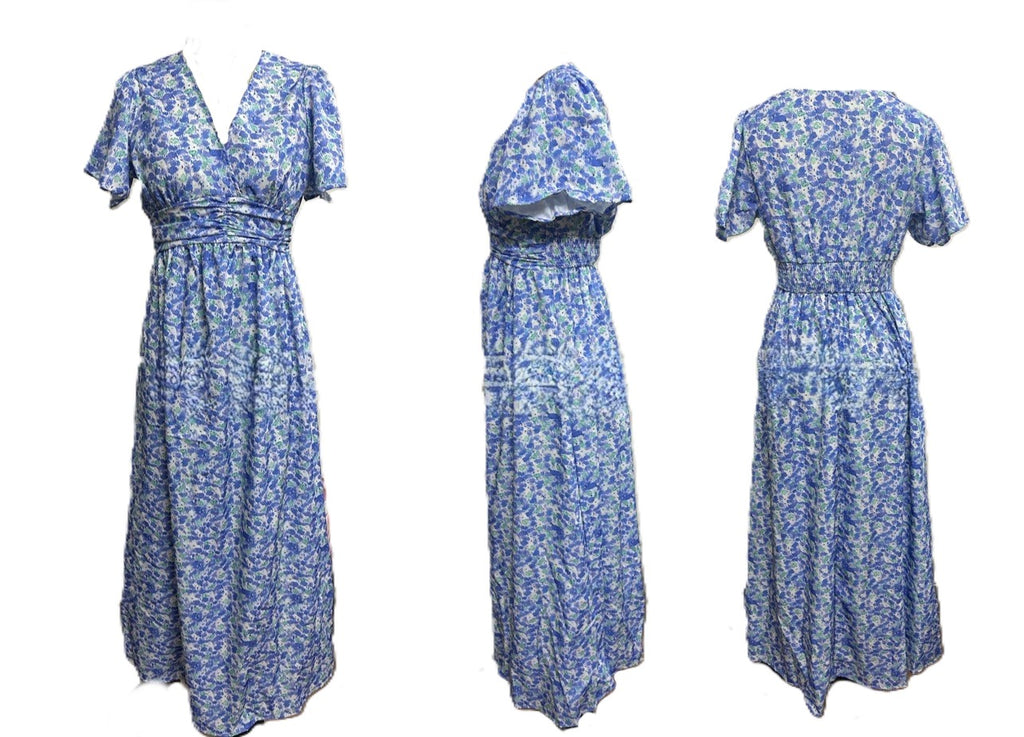 Ditsy Floral Flutter Sleeve Maxi Dress - Blue