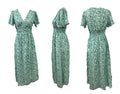Ditsy Floral Flutter Sleeve Maxi Dress - Green