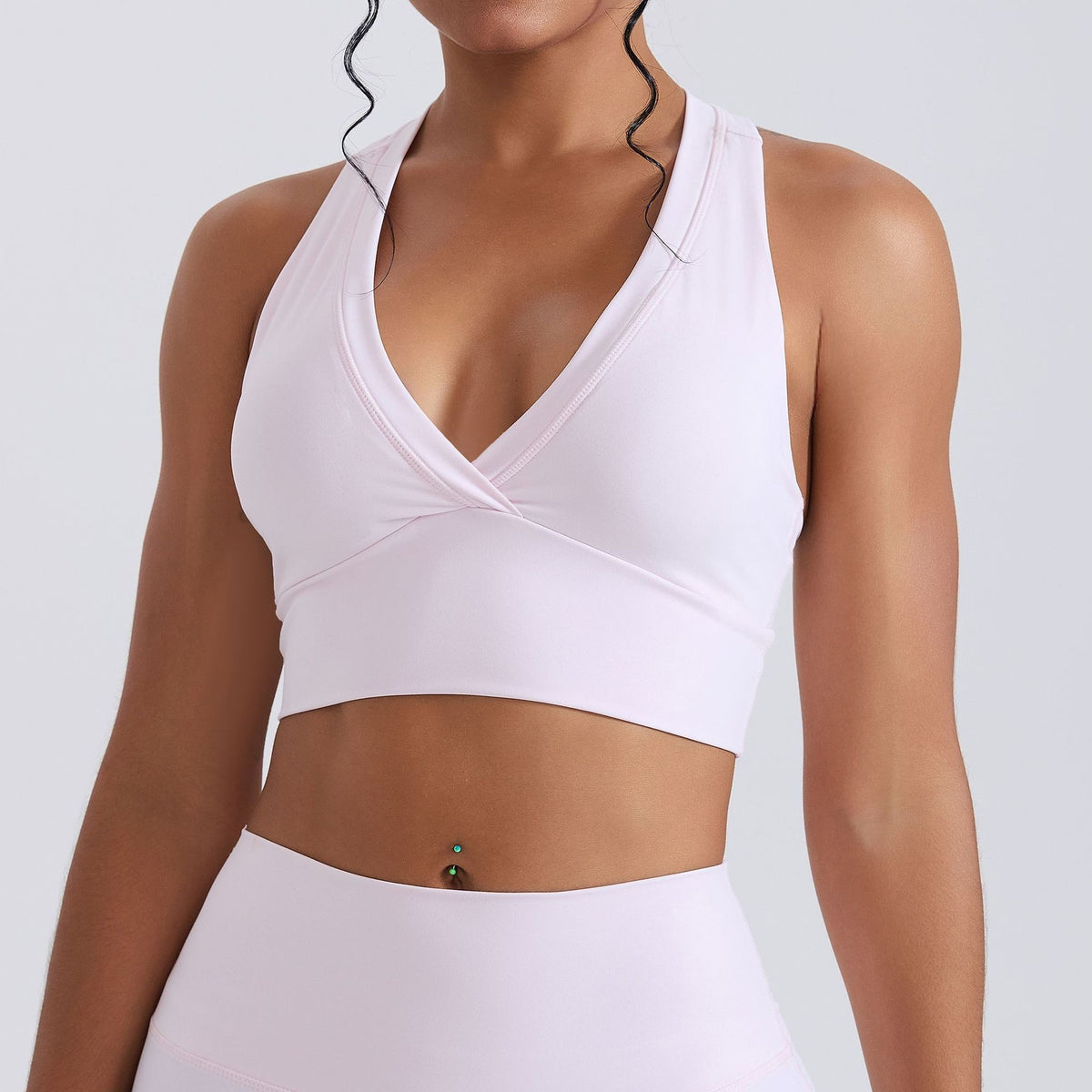 Wrap V Neck Racerback Padded Workout Sports Bra