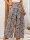 Spotted Print High Waisted Palazzo Pants - Khaki