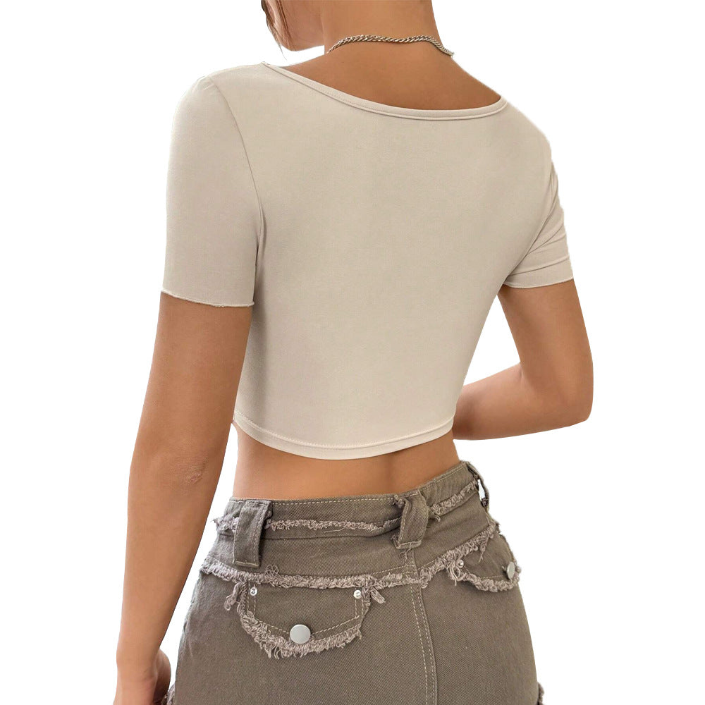 Twist Front Deep V Crop Tee