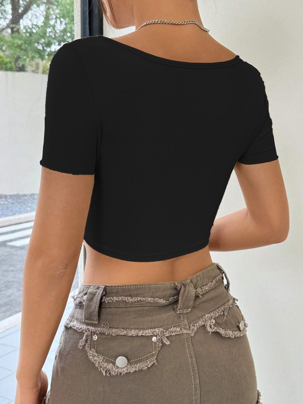 Twist Front Deep V Crop Tee - view 4
