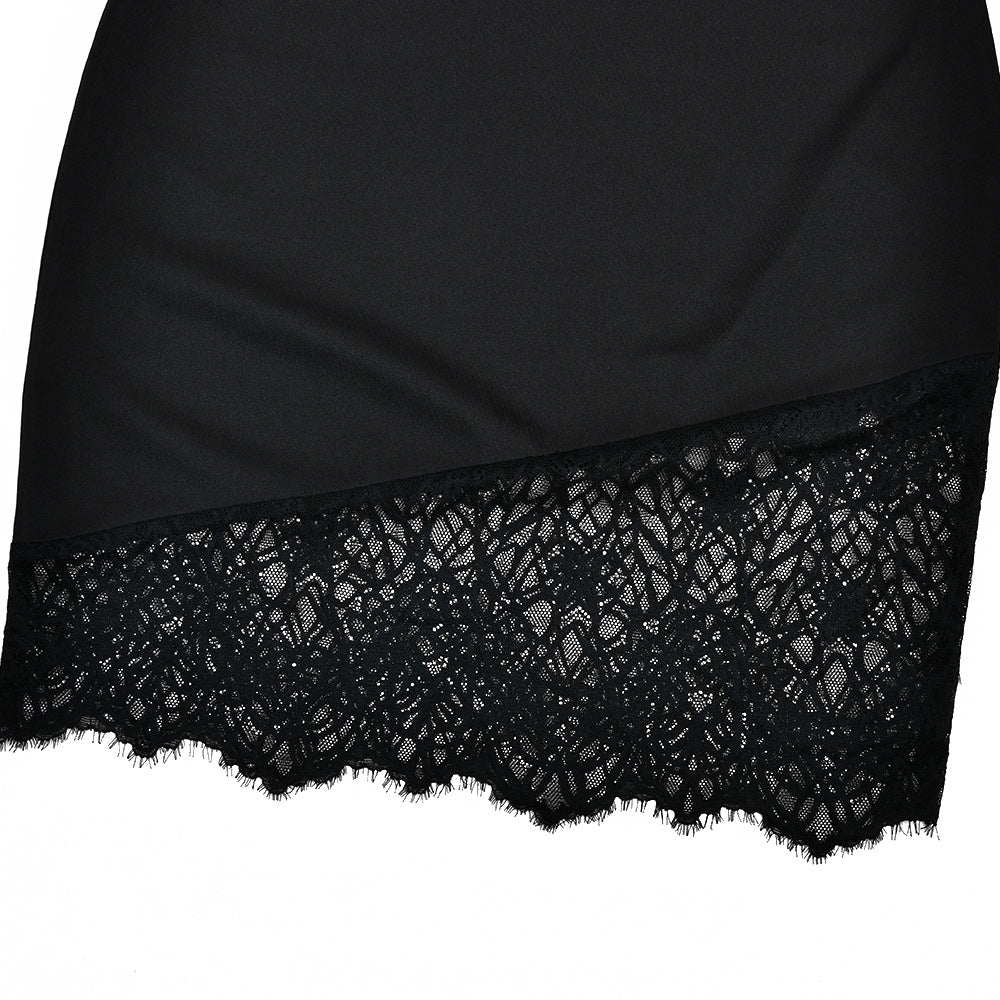 Strapless Mini Dress With Lace Shoulder Capelet - Black - 4