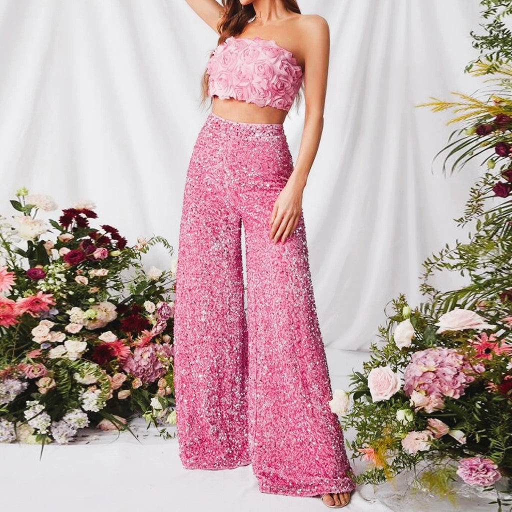 Sequin High Waist Wide Leg Party Pants