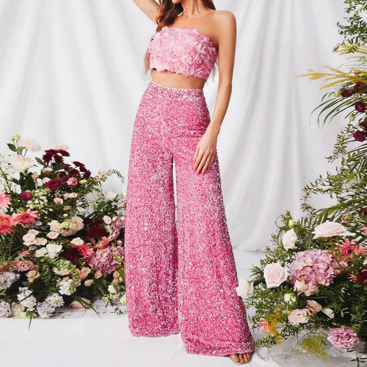 Sequin High Waist Wide Leg Party Pants