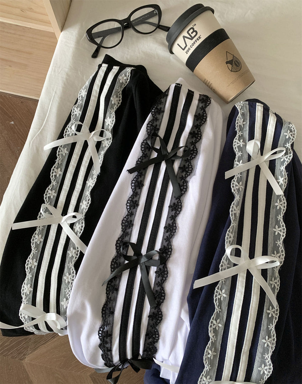 Lace Bow Trim Long Sleeve Tee - view 1
