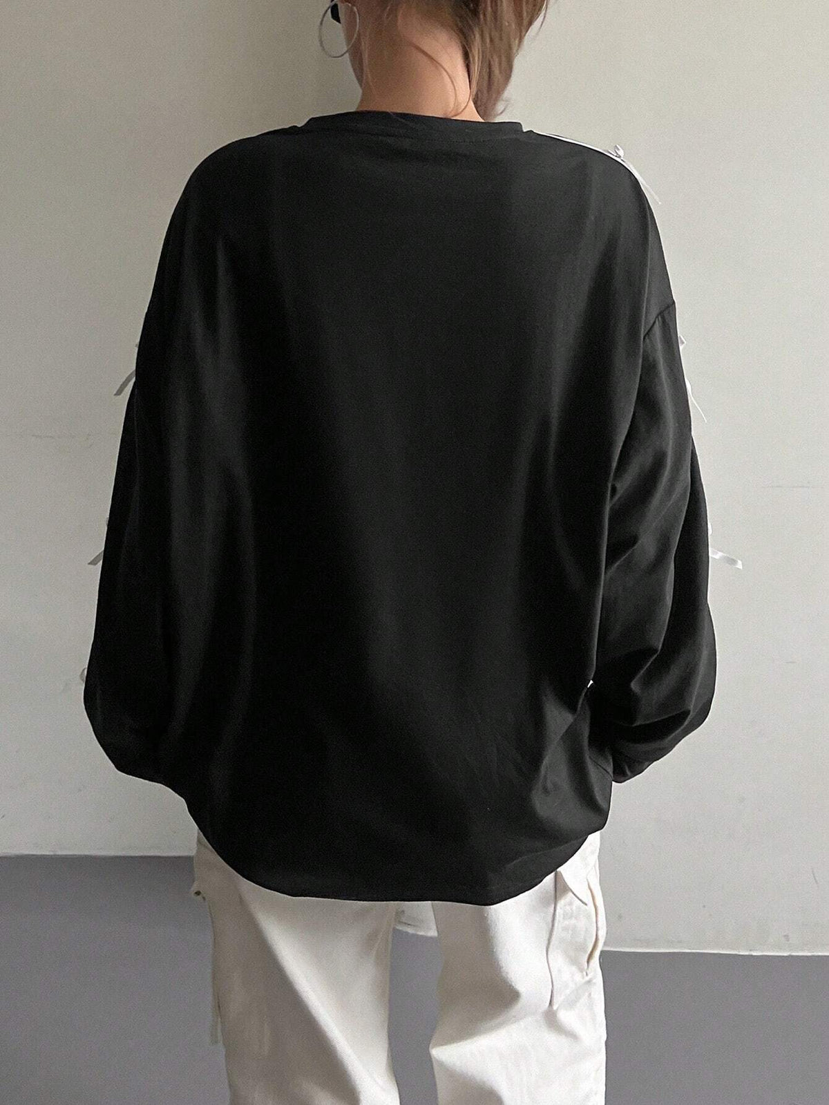 Lace Bow Trim Long Sleeve Tee - view 3