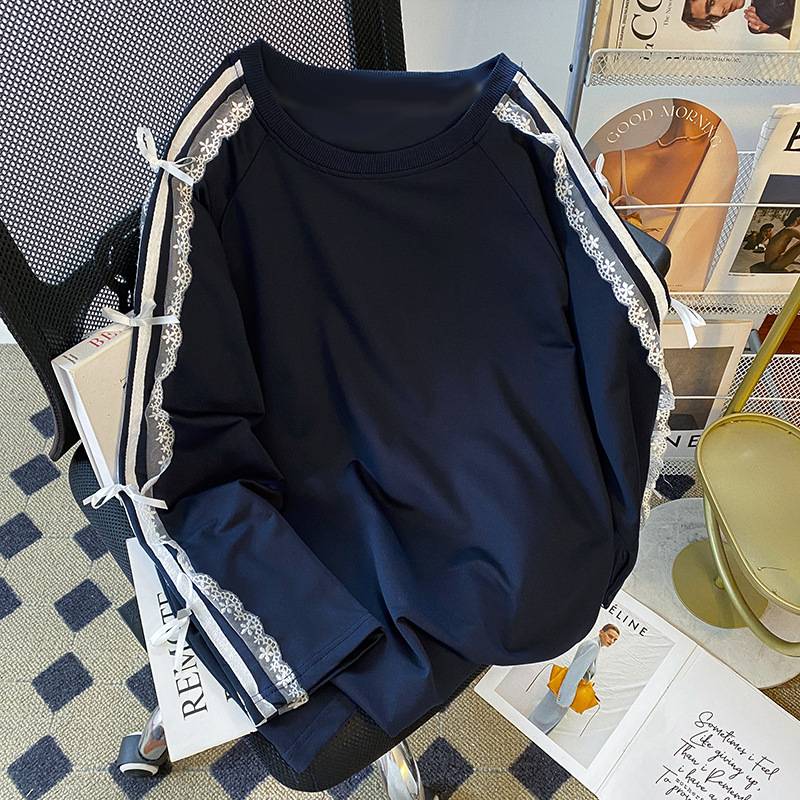 Lace Bow Trim Long Sleeve Tee - view 6