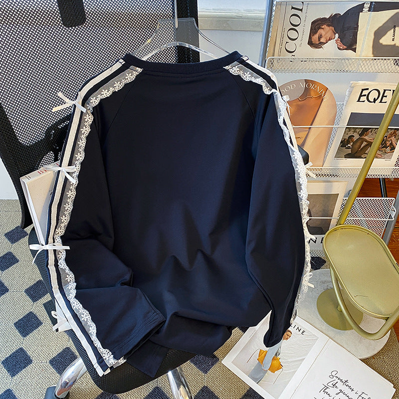 Lace Bow Trim Long Sleeve Tee - view 9
