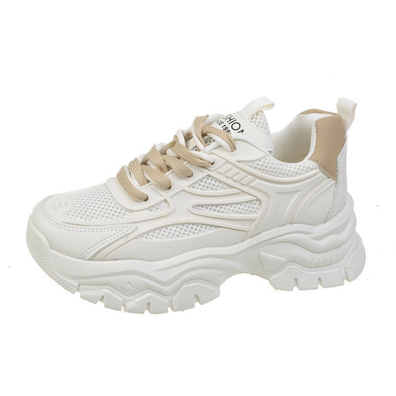 Chunky Platform Mesh Dad Sneakers - White Beige