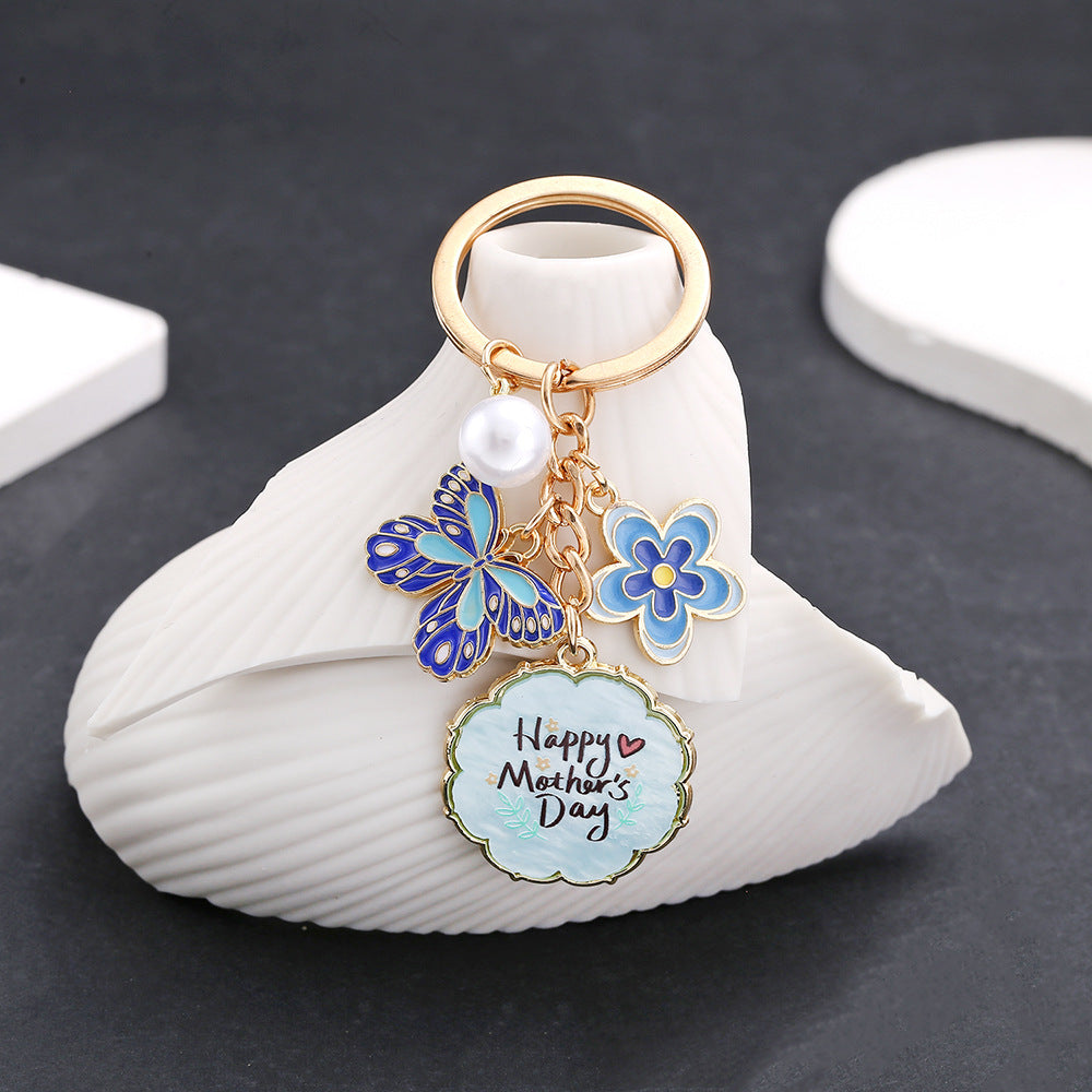 Mother's Day Butterfly Pearl Keychain - Blue