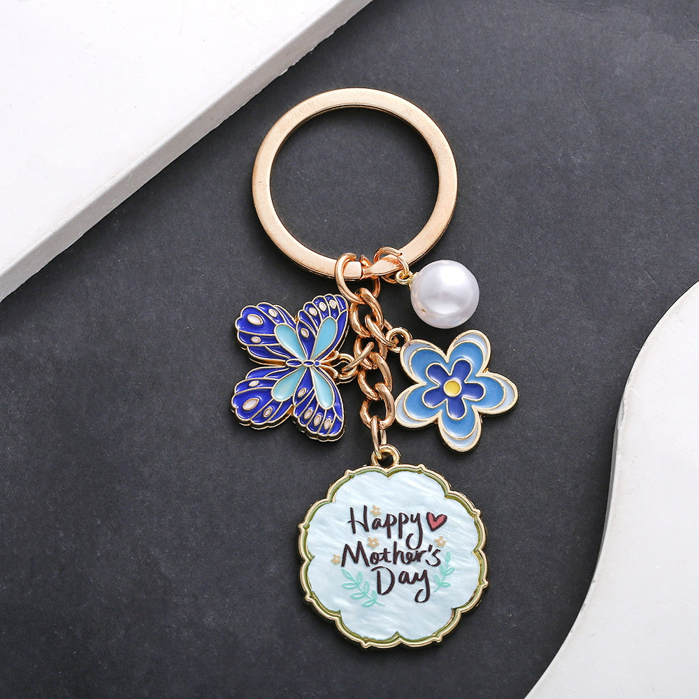 Mother's Day Butterfly Pearl Keychain - Blue - 1