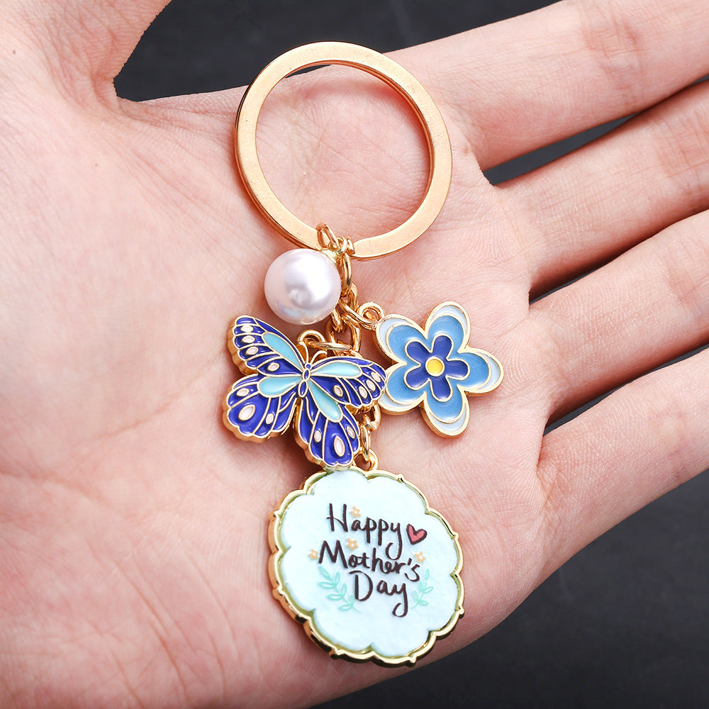 Mother's Day Butterfly Pearl Keychain - Blue - 3