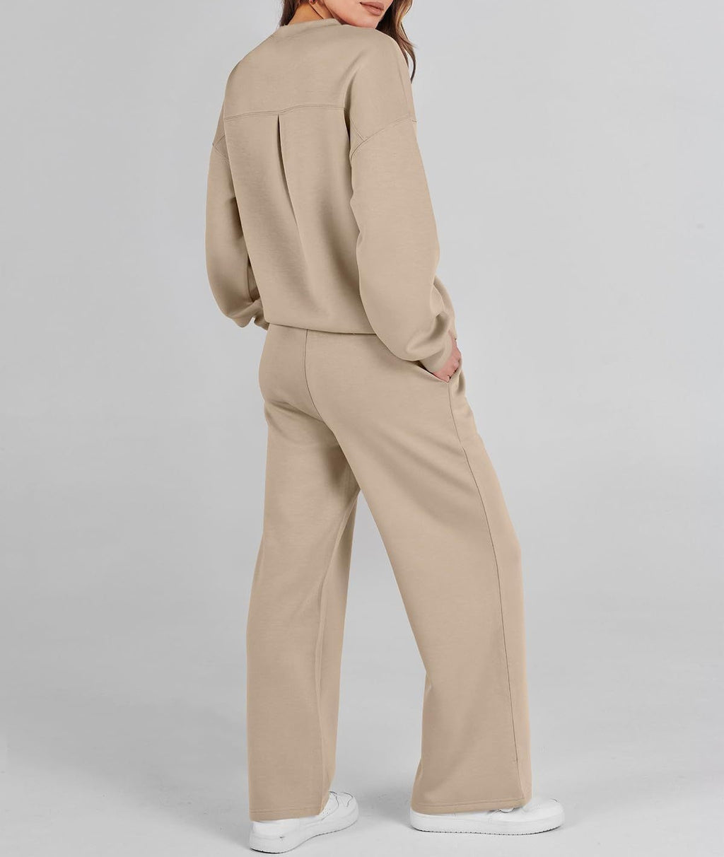 Ribbed Knit Sweatshirt Wide Leg Lounge Set