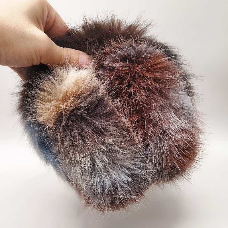Patchwork Faux Fur Fluffy Winter Earmuffs - Coffee
