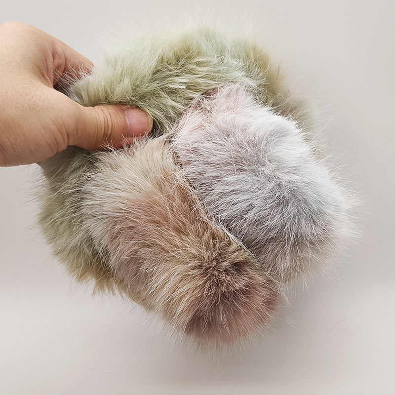 Patchwork Faux Fur Fluffy Winter Earmuffs - Pink
