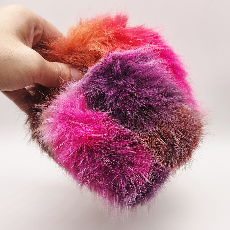 Patchwork Faux Fur Fluffy Winter Earmuffs - Rose