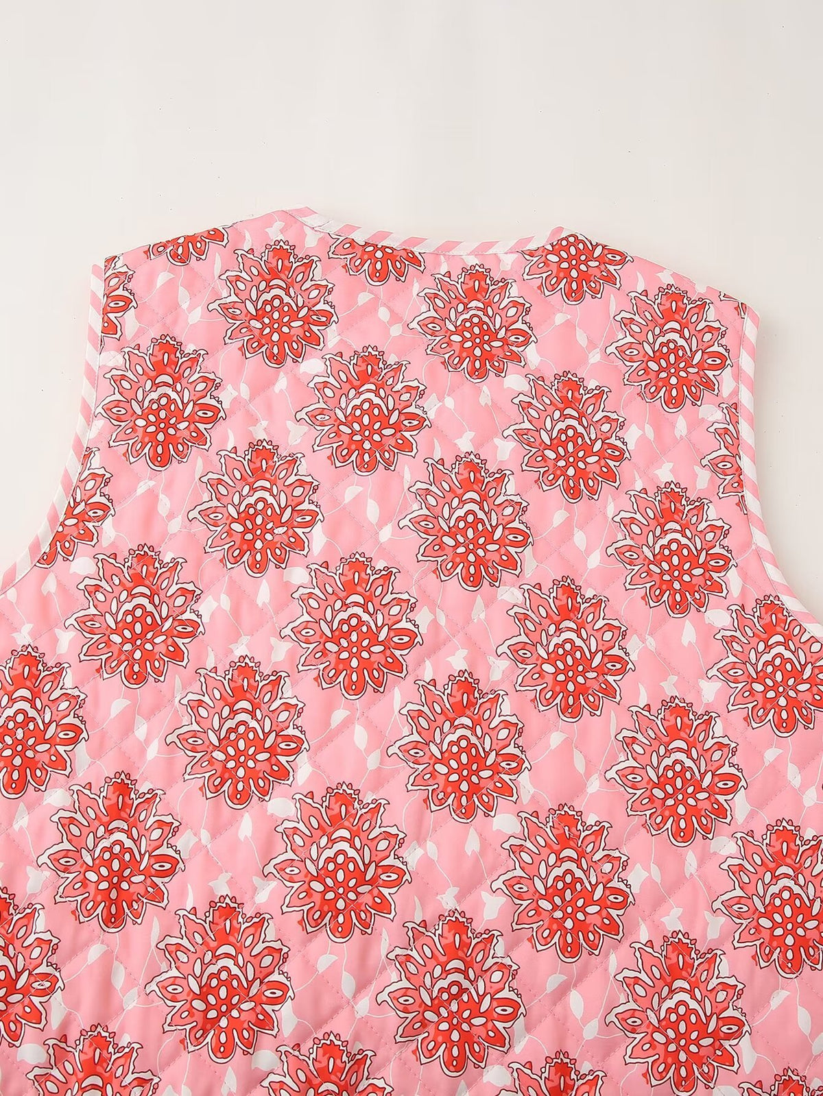 Block Print Floral Quilted Tie Vest - Pink - 11