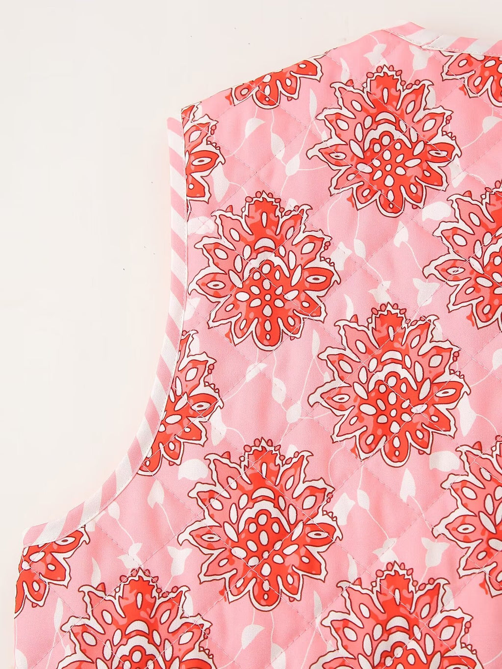 Block Print Floral Quilted Tie Vest - Pink - 14