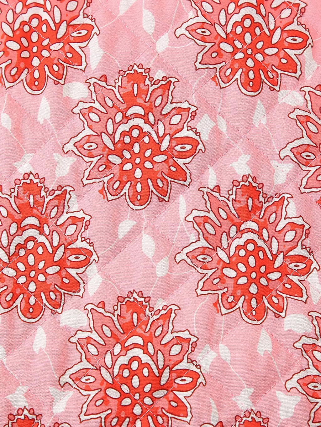 Block Print Floral Quilted Tie Vest - Pink - 16