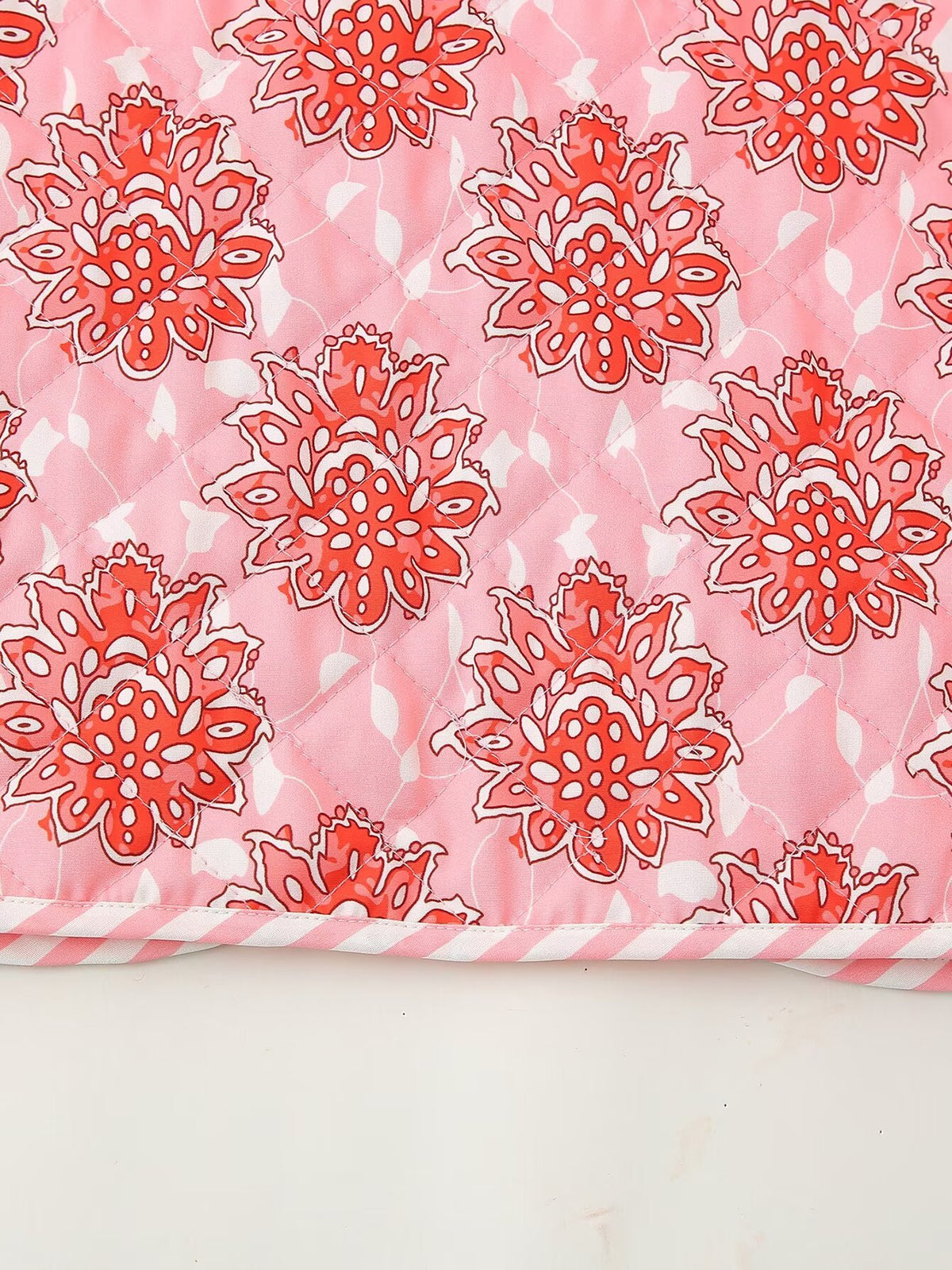 Block Print Floral Quilted Tie Vest - Pink - 17