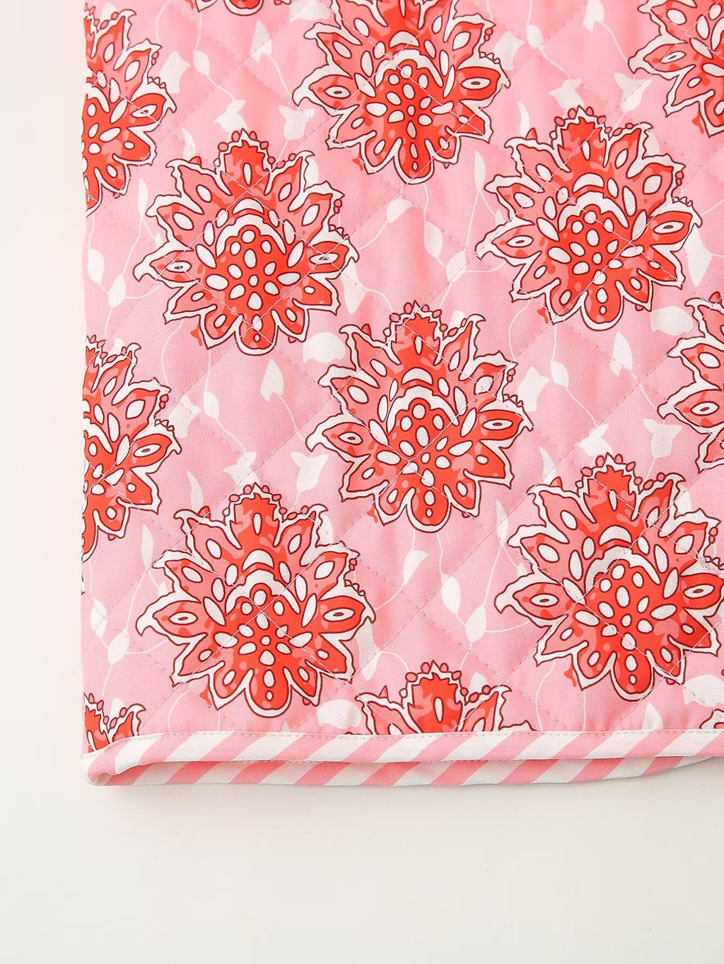 Block Print Floral Quilted Tie Vest - Pink - 18