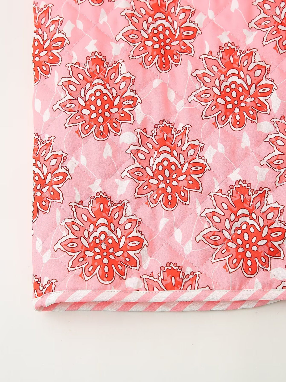 Block Print Floral Quilted Tie Vest - Pink - 18