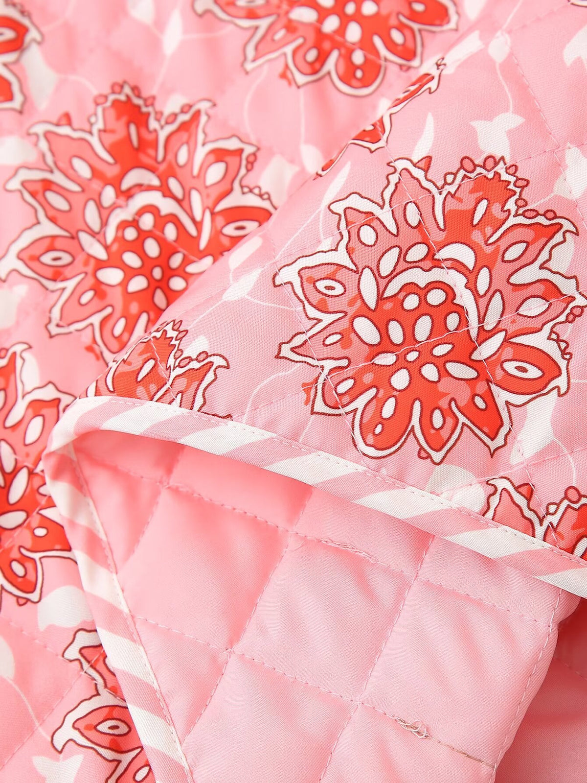 Block Print Floral Quilted Tie Vest - Pink - 19