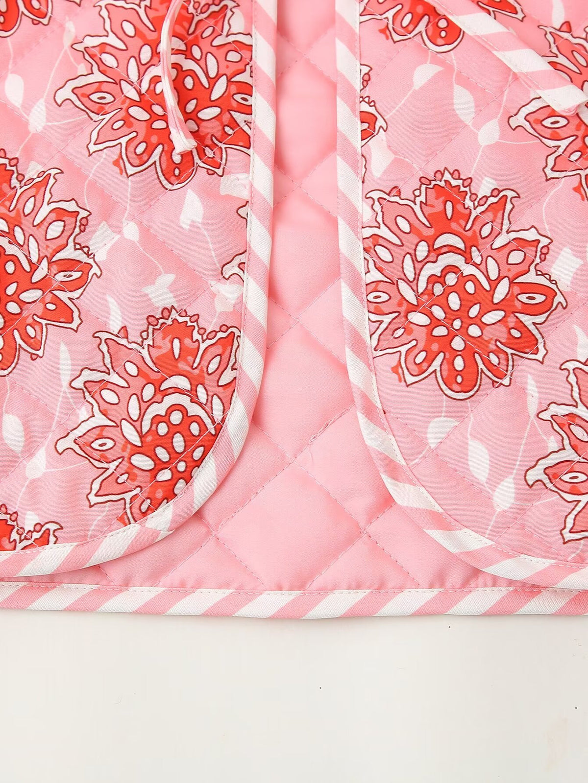 Block Print Floral Quilted Tie Vest - Pink - 2