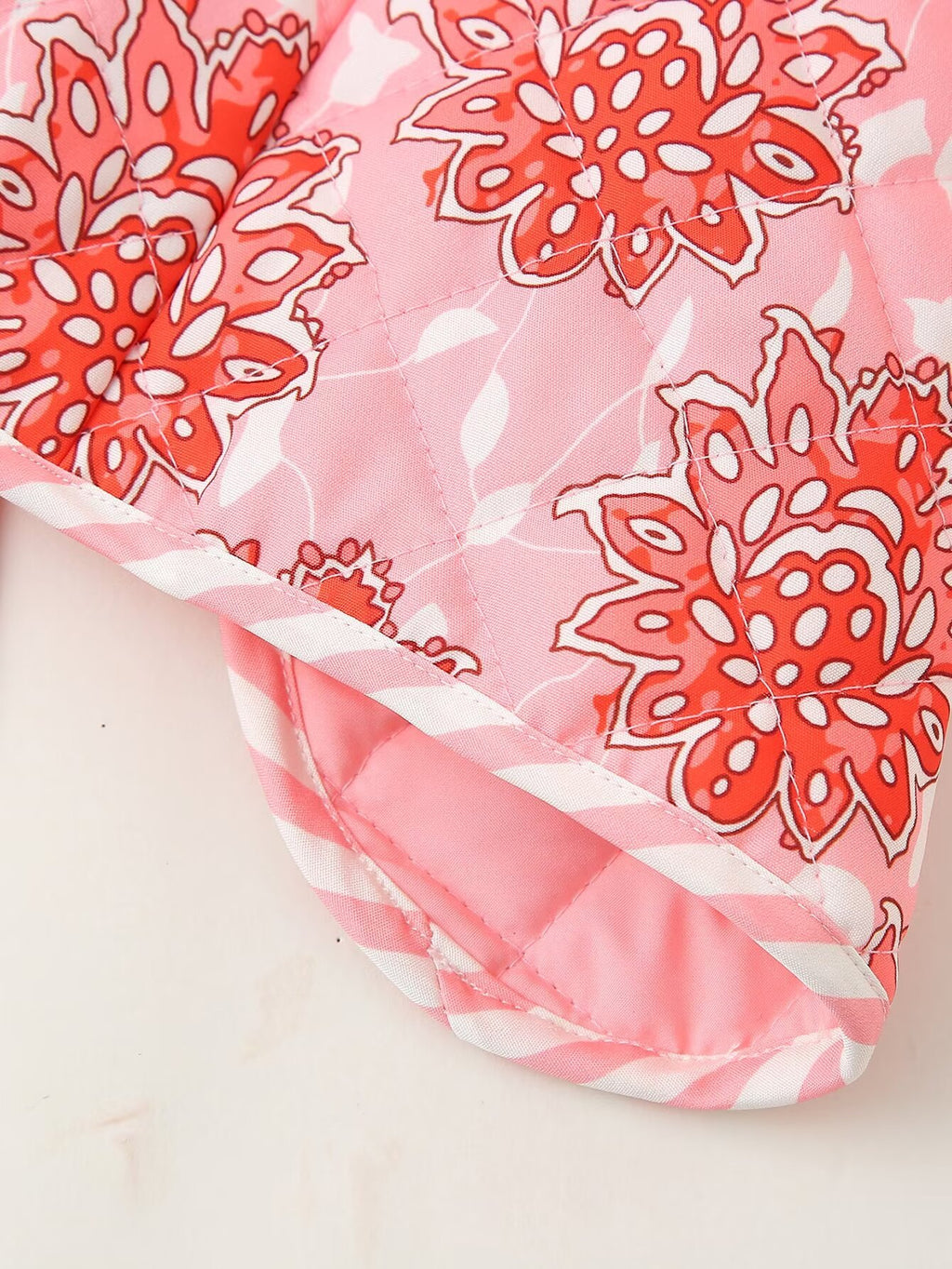 Block Print Floral Quilted Tie Vest - Pink - 20