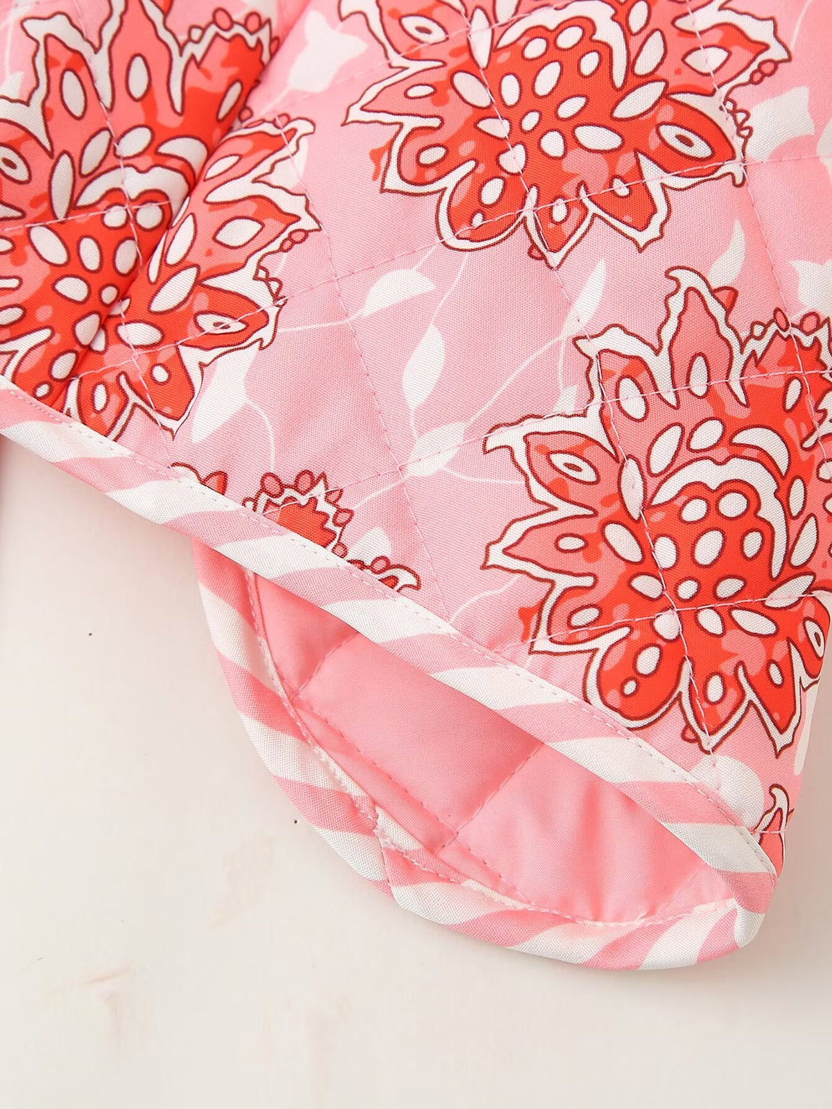 Block Print Floral Quilted Tie Vest - Pink - 20