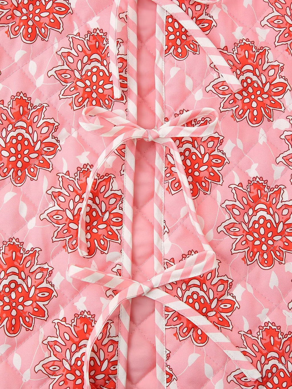 Block Print Floral Quilted Tie Vest - Pink - 6