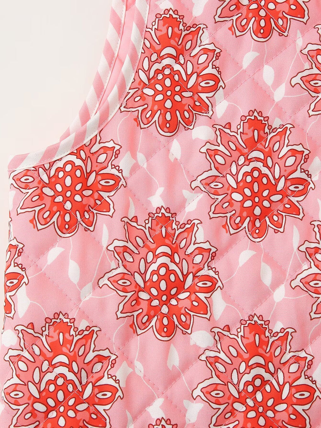 Block Print Floral Quilted Tie Vest - Pink - 7