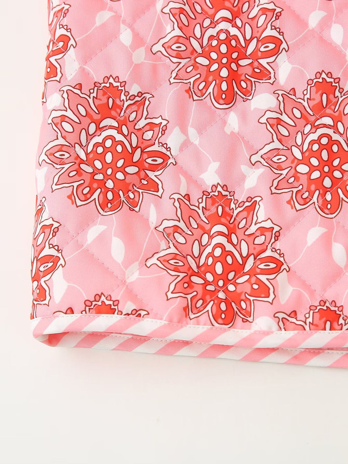 Block Print Floral Quilted Tie Vest - Pink - 9