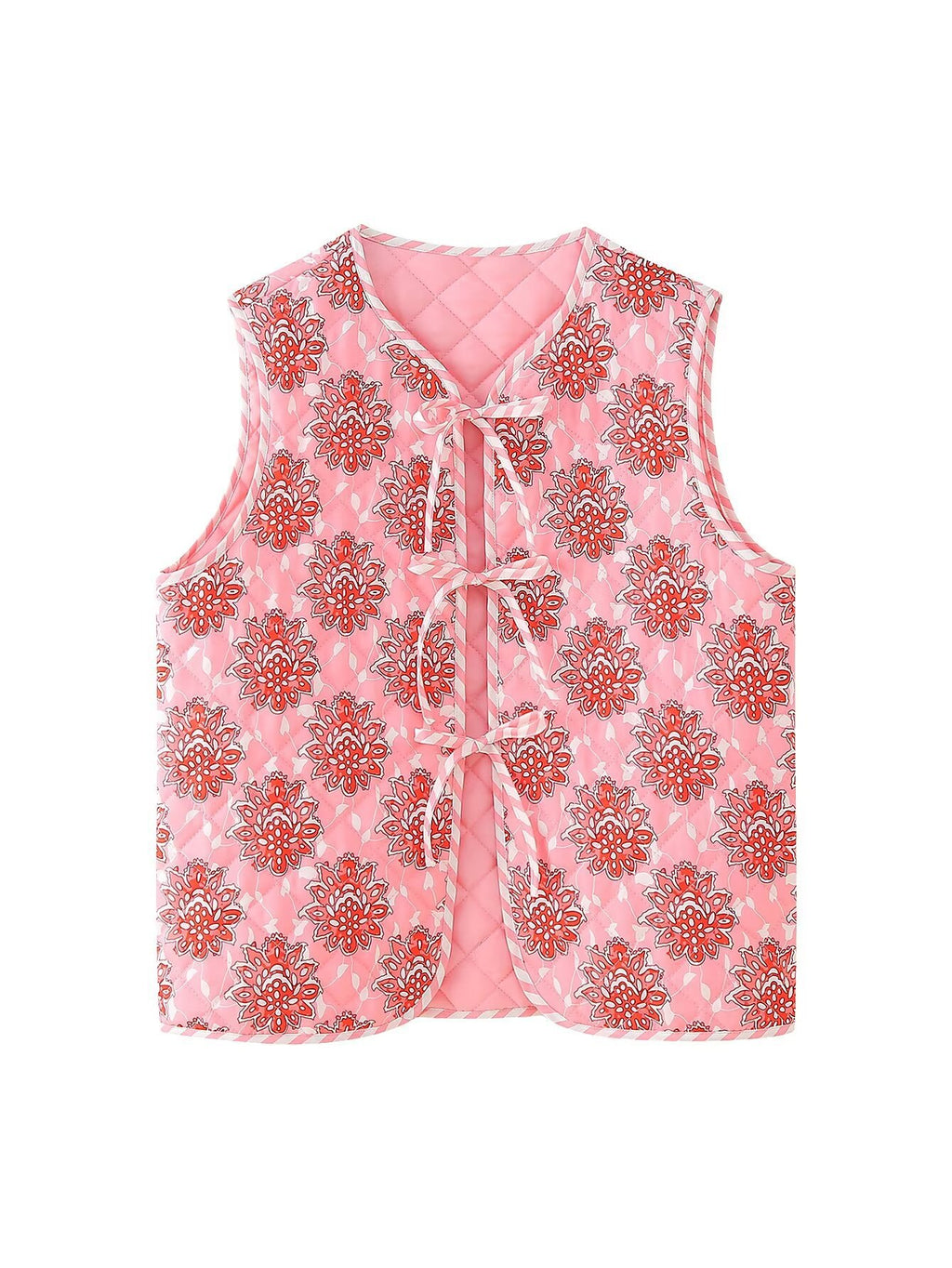 Block Print Floral Quilted Tie Vest