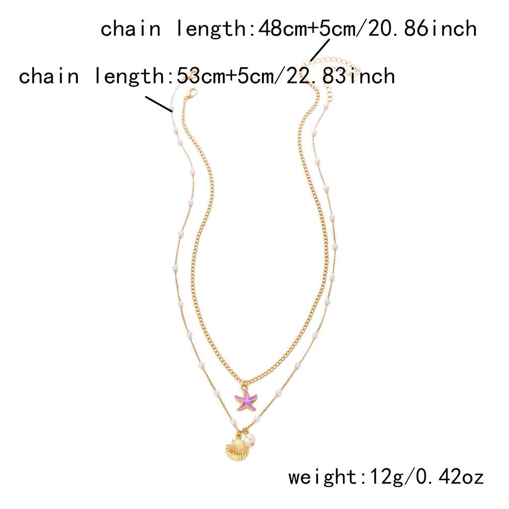 Layered Shell Starfish Pearl Necklace - view 1