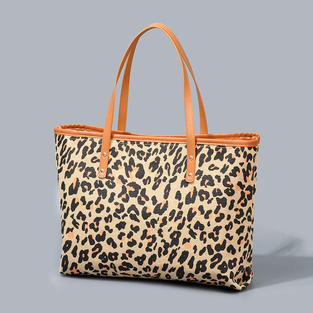 Leopard Canvas Shoulder Tote With Zip Closure - Leopard